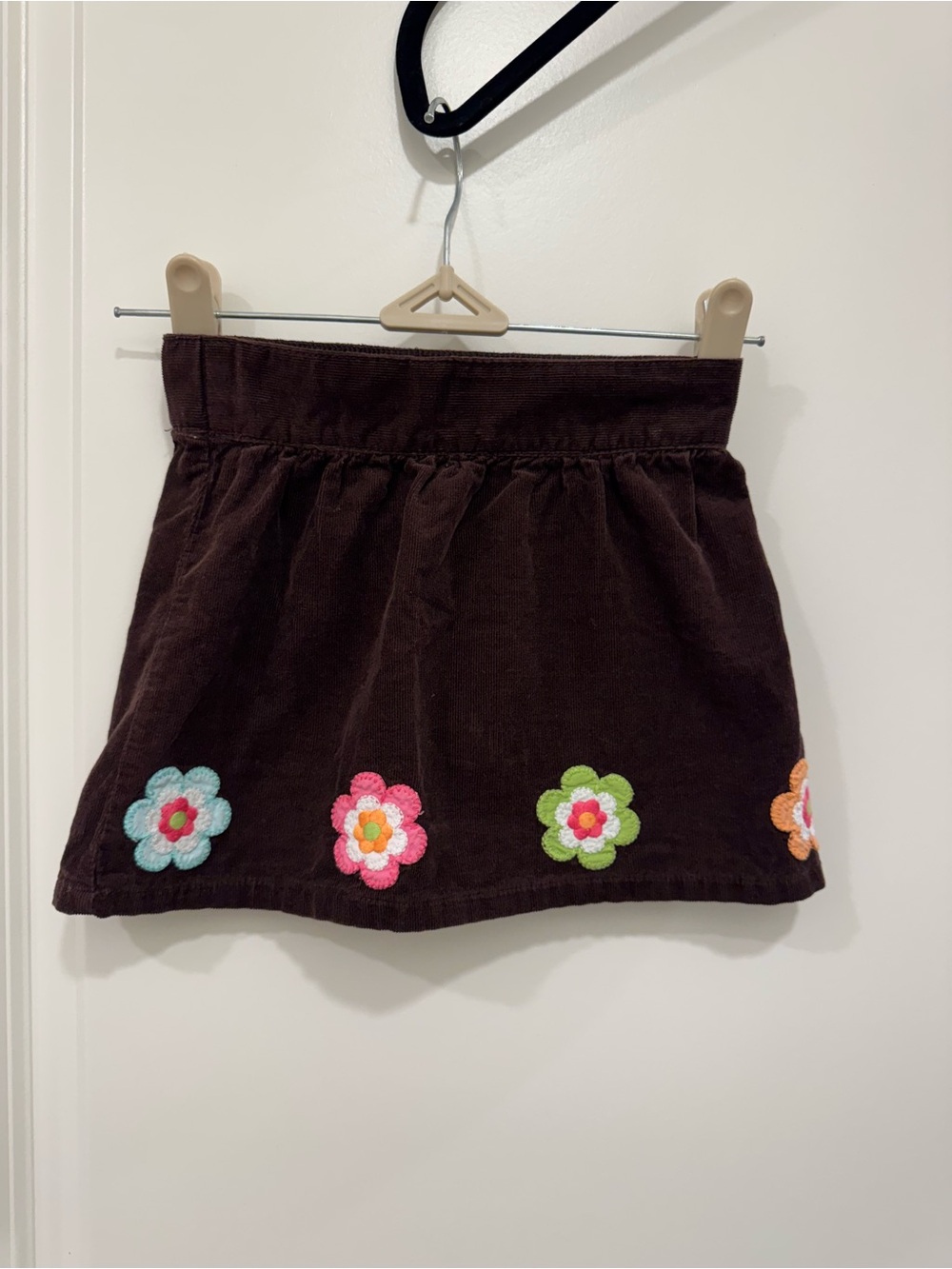 Gymboree Brown Corduroy Skirt with Colorful Flower Appliquรฉs
